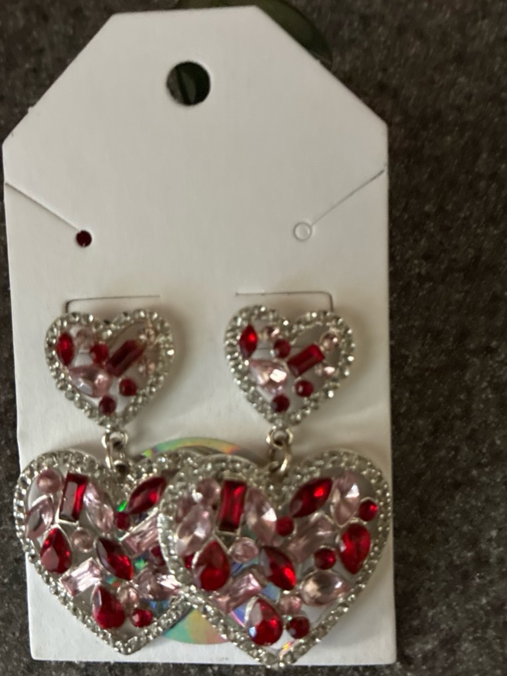 Claire's Red and Light Pink Crystal Heart Drop Earrings